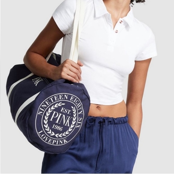 PINK Victoria's Secret Navi blue and Cream Shoulder Bag - Picture 2 of 5